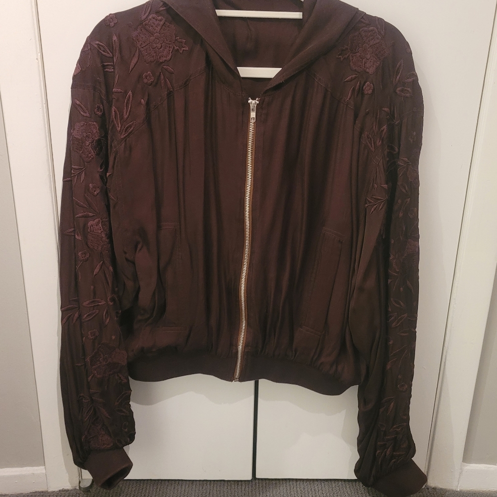 Love Sam Silky Zipper Hooded Bomber Jacket size medium